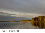 Лодки в бухте, вечернее освещение. Стоковое фото, фотограф Наталия Шевченко / Фотобанк Лори