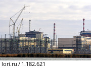 Волгодонская (Ростовская) атомная электростанция, строящийся второй энергоблок. Вид с пруда-охладителя АЭС. Стоковое фото, фотограф A Челмодеев / Фотобанк Лори