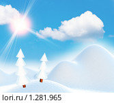 Пейзаж с заснеженными соснами. Стоковая иллюстрация, иллюстратор Олег Кириллов / Фотобанк Лори