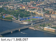 Петербург с высоты птичьего полёта. Стадион "Петровский" и Тучков мост. (2010 год). Стоковое фото, фотограф Александр Тарасенков / Фотобанк Лори