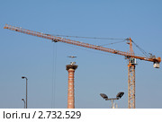 Гнездо аистов на заводской трубе (2010 год). Редакционное фото, фотограф Юрий Синицын / Фотобанк Лори