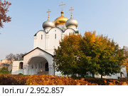 Осенний вид на собор Смоленской иконы Божией Матери в Новодевичьего монастыря, город Москва, Россия (2011 год). Стоковое фото, фотограф Николай Винокуров / Фотобанк Лори