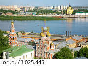 Панорама Нижнего Новогорода в солнечный летний день, Россия (2011 год). Стоковое фото, фотограф Елена Ковалева / Фотобанк Лори