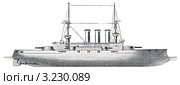 Английский броненосец "Дредноут", 1906. Энциклопедия Майерса, том 7. Лейпциг, Германия, 1910. Стоковая иллюстрация, иллюстратор Sergey Kohl / Фотобанк Лори