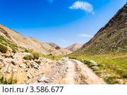 Узкая грунтовая дорога идущая между гор, Алтай. Стоковое фото, фотограф Михаил Павлов / Фотобанк Лори
