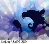 Поющий в микрофон кот, иллюстрация. Стоковая иллюстрация, иллюстратор Константин Костенко / Фотобанк Лори
