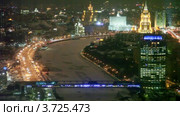 Вид сверху на мост Багратион и офисный центр "Башня 2000" в Москве ночью (2010 год). Редакционное видео, видеограф Losevsky Pavel / Фотобанк Лори