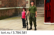 Маленький мальчик повторяет движение солдата с ружьем на страже (2012 год). Редакционное видео, видеограф Losevsky Pavel / Фотобанк Лори