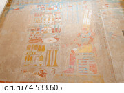 Древние фрески на стенах храма Дейр эль-Бахри - Храм Хатшепсут, Луксор (Фивы), Египет, Африка (2013 год). Стоковое фото, фотограф Некрасов Андрей / Фотобанк Лори