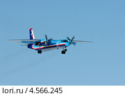 Самолёт, идущий на посадку, на фоне голубого неба. Стоковое фото, фотограф Максим Деминов / Фотобанк Лори