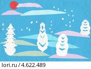 Зимняя композиция. Аппликация. Цветная бумага. Стоковая иллюстрация, иллюстратор Говорова Лариса / Фотобанк Лори