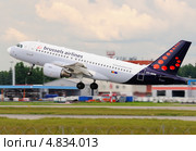Airbus A319 (бортовой OO-SSM) авиакомпании Brussels Airlines вылетает из Домодедова (2013 год). Редакционное фото, фотограф Alexei Tavix / Фотобанк Лори