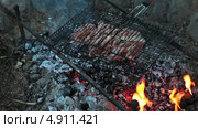 Процесс приготовления мяса на решетке на углях костра. Стоковое видео, видеограф Кекяляйнен Андрей / Фотобанк Лори