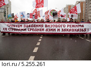 Баннер с требованием введения визового режима со Средней Азией на Русском марше националистов в районе Люблино города Москвы (2013 год). Редакционное фото, фотограф Николай Винокуров / Фотобанк Лори