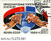 Французско-советский международный полёт в космос. Почтовая марка Министерства связи СССР 1988 года. Стоковая иллюстрация, иллюстратор Евгений Мухортов / Фотобанк Лори