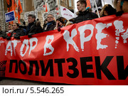 Головной баннер колонны на шествии "В поддержку политзаключенных" по Бульварному кольцу города Москвы (2014 год). Редакционное фото, фотограф Николай Винокуров / Фотобанк Лори