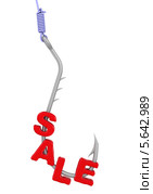 Слово "sale" (распродажа) на рыболовном крючке. Стоковая иллюстрация, иллюстратор WalDeMarus / Фотобанк Лори