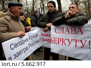 Мужчины с баннерами в поддержку Крыма и Украины на шествии в поддержку соотечественников на Украине, Москва (2014 год). Редакционное фото, фотограф Николай Винокуров / Фотобанк Лори