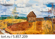 Весенний пейзаж с одиноким домиком. Стоковая иллюстрация, иллюстратор Олег Хархан / Фотобанк Лори