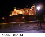 Стены Королевского замка Вавеля в Кракове ночью (2013 год). Стоковое фото, фотограф Сергей Новиков / Фотобанк Лори