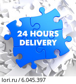 Слова 24 hours Delivery на киних пазлах. Стоковая иллюстрация, иллюстратор Илья Урядников / Фотобанк Лори