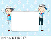 Мальчик и девочка с карточкой для текста. Стоковая иллюстрация, иллюстратор Евгения Малахова / Фотобанк Лори