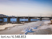 Город Тверь. Новый (Николаевский) мост через Волгу на закате (2012 год). Стоковое фото, фотограф Ольга Денисова / Фотобанк Лори