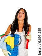 housewife annoys brush over. Стоковое фото, фотограф Erwin Wodicka / Фотобанк Лори