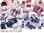Коллаж на тему посткроссинга. Почтовые марки, конверты, штампы. Стоковая иллюстрация, иллюстратор Евгений Мухортов / Фотобанк Лори