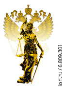 Фемида - символ правосудия, на фоне герба Российской Федерации. Верховенство закона. Стоковая иллюстрация, иллюстратор Александр Павлов / Фотобанк Лори