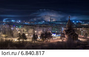 4К таймлапс ночного города в зимний период. Деревянная церковь на бульваре Советов, Сегежа, Карелия (2014 год). Стоковое видео, видеограф Кекяляйнен Андрей / Фотобанк Лори