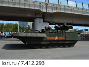 Военная техника на Новой Башиловке после парада в честь Дня Победы в Москве 9 мая 2015 года. Редакционное фото, фотограф lana1501 / Фотобанк Лори