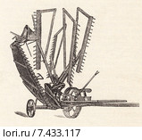 Жнейка с поднятой платформой. Малая советская  энциклопедия, 1930 год. Стоковая иллюстрация, иллюстратор Макаров Алексей / Фотобанк Лори