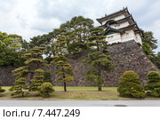 Трехэтажная башня Fujimi-yagura на стенах бывшего замка Эдо (Edo), сейчас Императорский Дворец в Токио, Япония (2013 год). Стоковое фото, фотограф Кекяляйнен Андрей / Фотобанк Лори