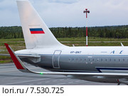 Самолёт "Аэрофлот" в ливрее ретро "Добролёт" VP-BNT с шарклетами на перроне (2015 год). Редакционное фото, фотограф Константин Кандыба / Фотобанк Лори