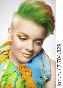 Young Woman with Colorful Makeup and Short Painted Coiffure. Стоковое фото, фотограф Iryna Hramavataya / PantherMedia / Фотобанк Лори