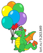 Cute dragon with balloons. Стоковая иллюстрация, иллюстратор Klara Viskova / PantherMedia / Фотобанк Лори
