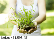 Human hands holding and support earth with grass. Стоковое фото, фотограф Mitar gavric / PantherMedia / Фотобанк Лори