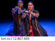 Исполнение национального танца артистами танцевального коллектива Natya Stem Dance на сцене фестиваля индийской культуры "Намасте, Россия!" в городе Москве (2015 год). Редакционное фото, фотограф Николай Винокуров / Фотобанк Лори