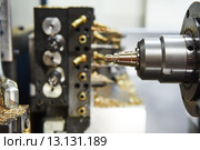 Close-up process of metal machining. Стоковое фото, фотограф Дмитрий Калиновский / Фотобанк Лори