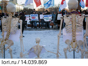 Люди держат плакаты на митинге в защиту здравоохранения "Право на жизнь!" на Суворовской площади города Москвы (2015 год). Редакционное фото, фотограф Николай Винокуров / Фотобанк Лори
