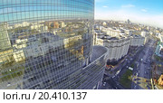 MOSCOW, RUSSIA - NOV 09, 2013: (view from unmanned quadrocopter) Roof of Business Centre Preo-8 and Preobrajenskaya Square. Height of twenty-eight-storey building Preo-8 is 106 m. Редакционное фото, фотограф Losevsky Pavel / Фотобанк Лори