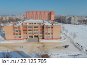 Воскресенск. Вид на Новлянский квартал и школу №7 с высоты. (2012 год). Стоковое фото, фотограф Александр Шлёнков / Фотобанк Лори