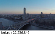 Москва. Дом Музыки на Космодамианской набережной. Вид с коптера. Стоковое видео, видеограф Евгений Ковалев / Фотобанк Лори