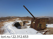 Береговая артустановка МО-1-180 батареи № 982 на острове Русский зимой, Приморский край (2016 год). Стоковое фото, фотограф Алексей Гусев / Фотобанк Лори