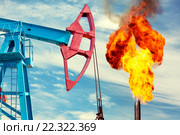 Нефтяная качалка на фоне факела. Стоковое фото, фотограф Икан Леонид / Фотобанк Лори