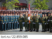 Руководство военного университета Министерства Обороны Российской Федерации на репетиции парада в честь Дня Победы в Москве, Красная площадь, 2016. Редакционное фото, фотограф Алексей Гусев / Фотобанк Лори