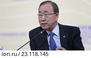 Пан Ги Мун (Ban Ki-moon) - 8-й Генеральный секретарь ООН на Петербургском международном экономическом форуме ПМЭФ-2016. Редакционное видео, видеограф Игорь Долгов / Фотобанк Лори