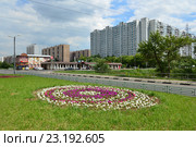 Цветочная клумба на Новочеркасском бульваре в Марьине в Москве (2016 год). Редакционное фото, фотограф lana1501 / Фотобанк Лори