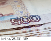 Банкноты номиналом в 500 рублей, крупный план. Стоковое фото, фотограф E. O. / Фотобанк Лори